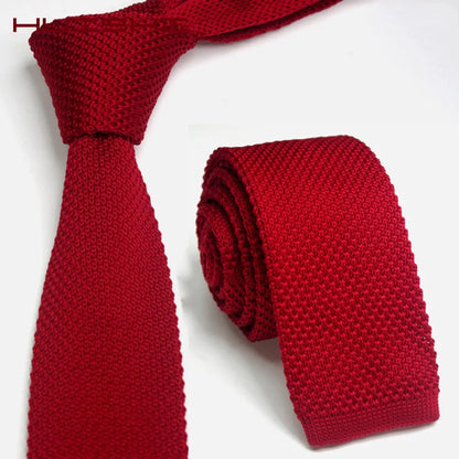 HUISHI Slim fashion Knitted ties for men 5.5 cm solid Black White Gray Blue Burgundy Knitted tie