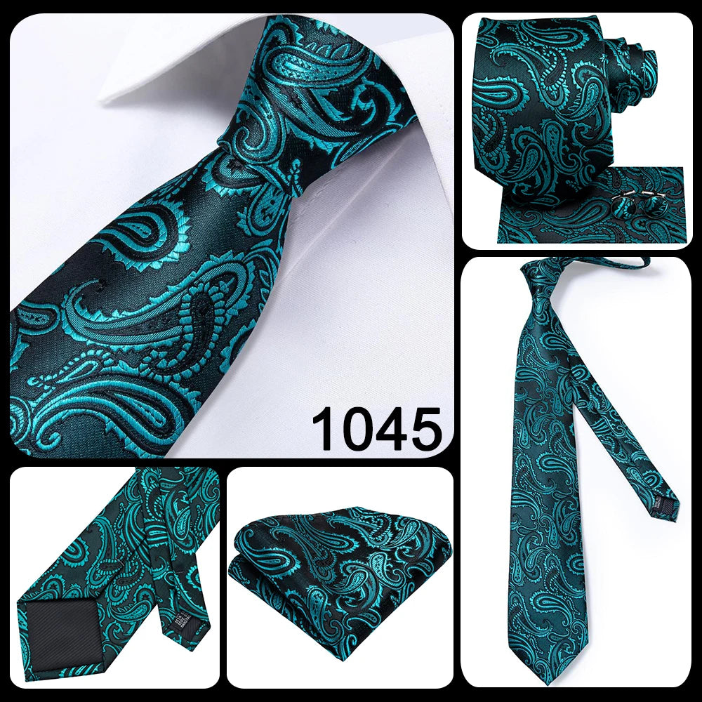 Hi-Tie Luxury Designer Peacock Blue Floral Silk Wedding Tie For Men Handky Cufflink Mens Necktie Fashion Business Party Dropship