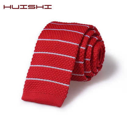 HUISHI Slim fashion Knitted ties for men 5.5 cm solid Black White Gray Blue Burgundy Knitted tie