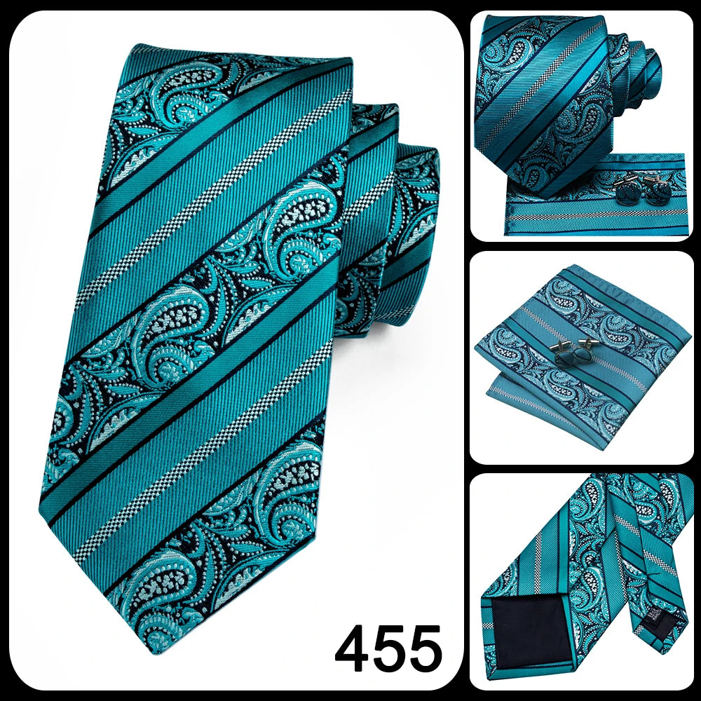 Hi-Tie Luxury Designer Peacock Blue Floral Silk Wedding Tie For Men Handky Cufflink Mens Necktie Fashion Business Party Dropship