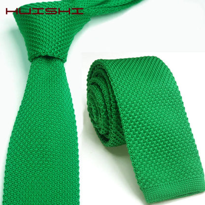 HUISHI Slim fashion Knitted ties for men 5.5 cm solid Black White Gray Blue Burgundy Knitted tie