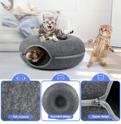 Donut Pet Cat Tunnel Interactive Bed Toy House Cat Bed Dual-use Felt Indoor Cat House Kitten Sports Equipment Cat Supplies