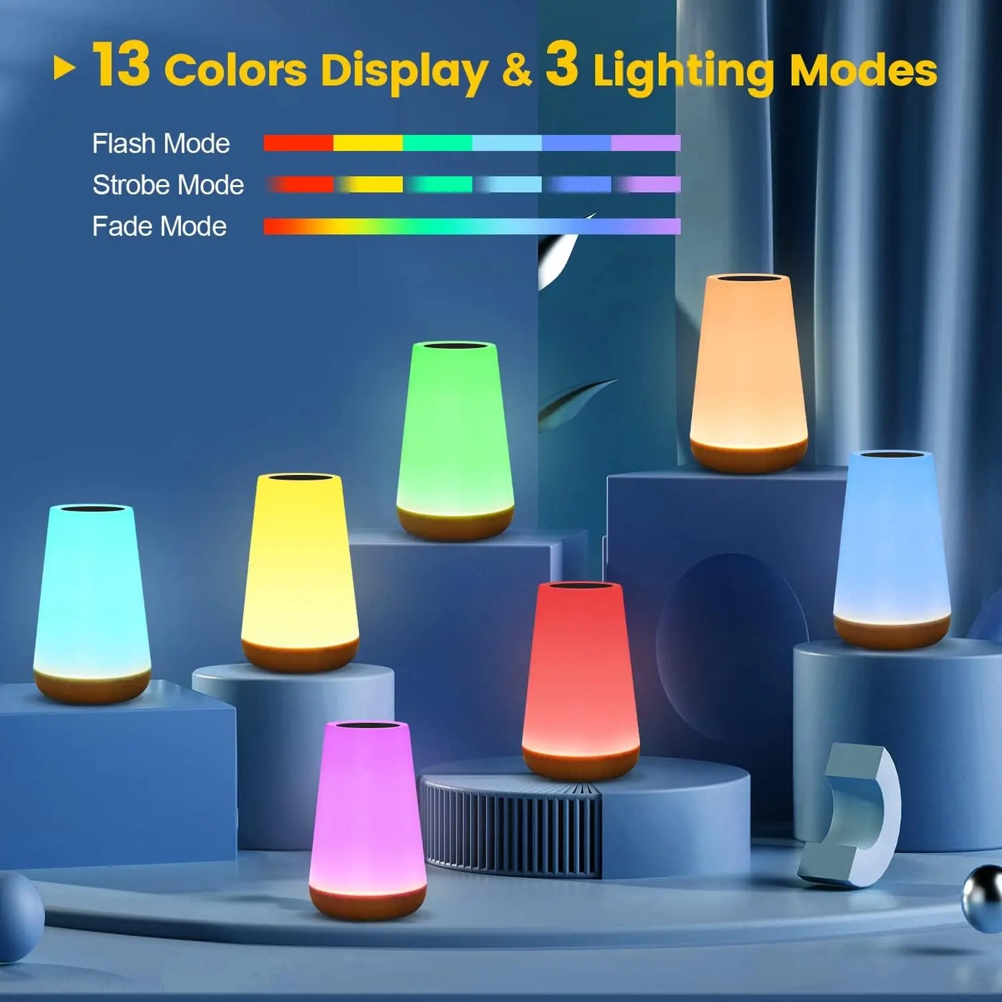 13 Color Changing Night Light RGB Remote Control Touch Dimmable Lamp Portable Table Bedside Lamps USB Rechargeable Night Lamp