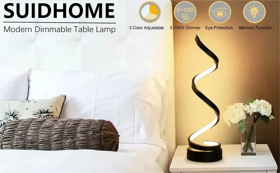 Table Lamps for Living Room,Modern Spiral Dimmable LED Table Lamp, Small Bedside Lamps, Nightstand Lamp for Bedroom Office Home