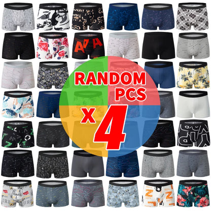 4 Pack European and American Size MEN'S Printed Fashion Boyshort Comfortable MEN'S Waist plus Size Underwear Sexy Swimming Trunk