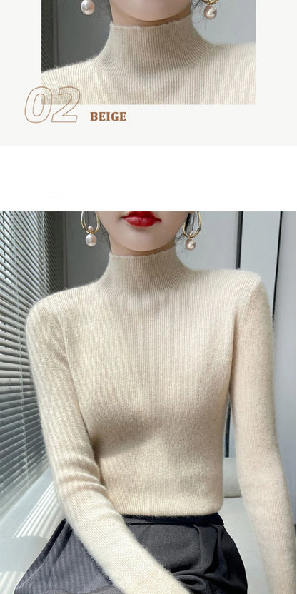 MEXZT Solid Sweater Women Half Turtleneck Knitted Pullovers Harajuku Korean Thick Knitwear Autumn Winter Fashion Slim Jumpers