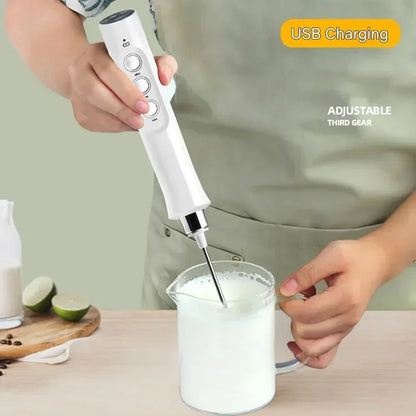 Wireless Milk Foam USB Rechargeable Handheld Electric Foam Maker 3 Speeds for Latte Cappuccino Hot Chocolate Coffee Whisk Mixer