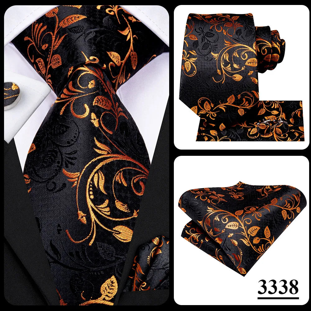 Hi-Tie Navy Blue Solid Paisley Silk Wedding Tie For Men Hanky Cufflink Mens Necktie Set Business Party New Design Dropshipping