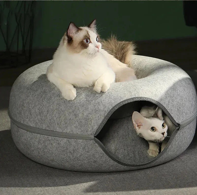 Donut Pet Cat Tunnel Interactive Bed Toy House Cat Bed Dual-use Felt Indoor Cat House Kitten Sports Equipment Cat Supplies