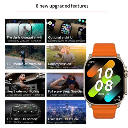 2024 T800 Ultra 2 Smart Watch Men 49mm Series 8 2.3 "AMOLED Screen NFC Compass Waterproof For Apple Watch IWO Ultra 8 Smartwatch