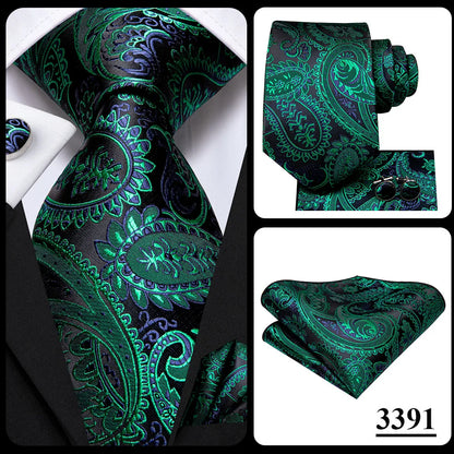 Hi-Tie Navy Blue Solid Paisley Silk Wedding Tie For Men Hanky Cufflink Mens Necktie Set Business Party New Design Dropshipping