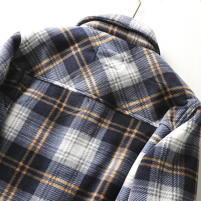 Mens Winter Fleece Linend Warm Plaid Shirt Jacket Casual Long Sleeve Flannel Checked Shirt Men Western Cowboy Button Up Chemise