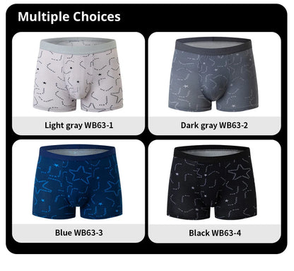 4 Pack European and American Size MEN'S Printed Fashion Boyshort Comfortable MEN'S Waist plus Size Underwear Sexy Swimming Trunk