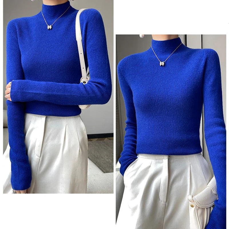 MEXZT Solid Sweater Women Half Turtleneck Knitted Pullovers Harajuku Korean Thick Knitwear Autumn Winter Fashion Slim Jumpers