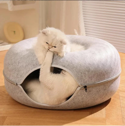 Donut Pet Cat Tunnel Interactive Bed Toy House Cat Bed Dual-use Felt Indoor Cat House Kitten Sports Equipment Cat Supplies