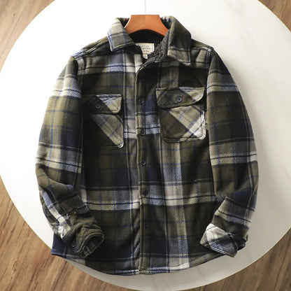 Mens Winter Fleece Linend Warm Plaid Shirt Jacket Casual Long Sleeve Flannel Checked Shirt Men Western Cowboy Button Up Chemise