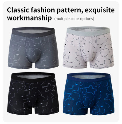 4 Pack European and American Size MEN'S Printed Fashion Boyshort Comfortable MEN'S Waist plus Size Underwear Sexy Swimming Trunk