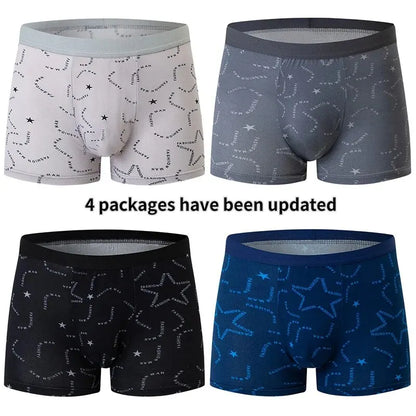 4 Pack European and American Size MEN'S Printed Fashion Boyshort Comfortable MEN'S Waist plus Size Underwear Sexy Swimming Trunk