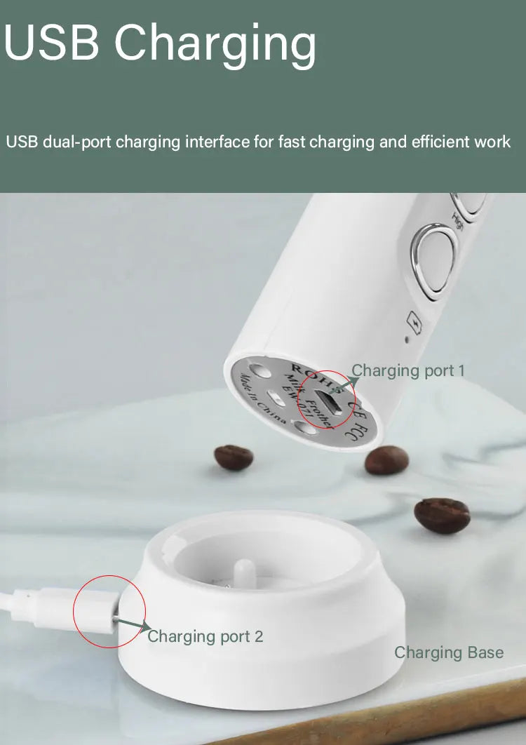 Wireless Milk Foam USB Rechargeable Handheld Electric Foam Maker 3 Speeds for Latte Cappuccino Hot Chocolate Coffee Whisk Mixer