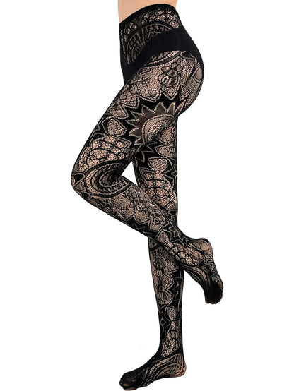 2024 new fashion girls fishnet stockings sexy tattoo lace stockings jacquard lace hollow pantyhose