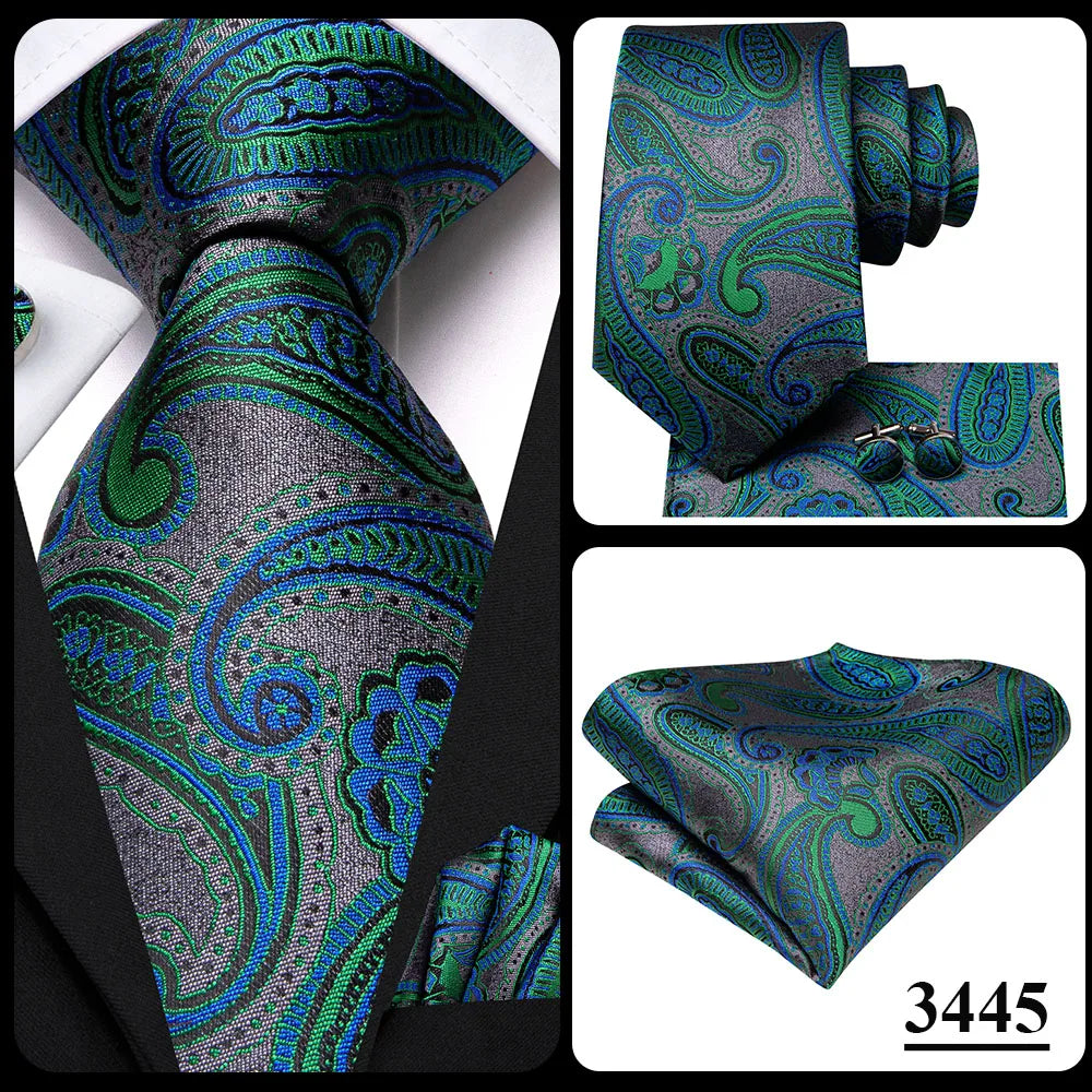 Hi-Tie Luxury Designer Peacock Blue Floral Silk Wedding Tie For Men Handky Cufflink Mens Necktie Fashion Business Party Dropship