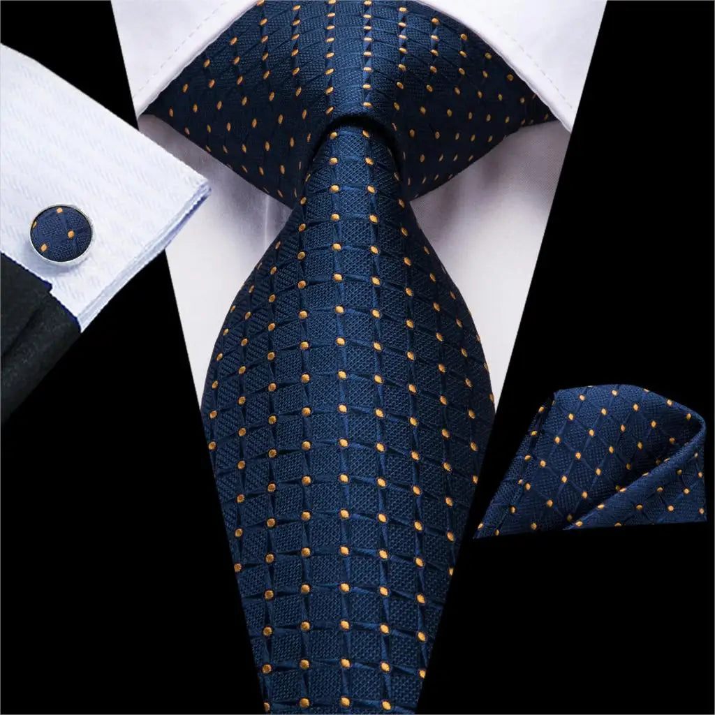 Hi-Tie Navy Blue Solid Paisley Silk Wedding Tie For Men Hanky Cufflink Mens Necktie Set Business Party New Design Dropshipping