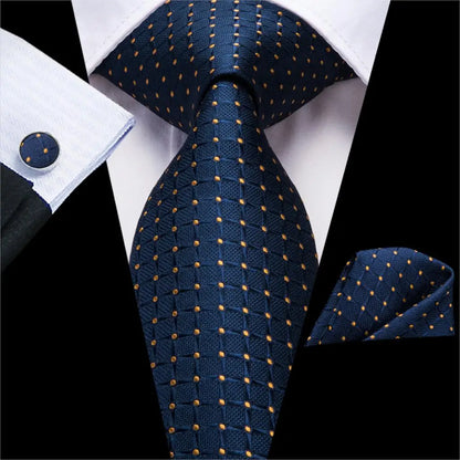 Hi-Tie Navy Blue Solid Paisley Silk Wedding Tie For Men Hanky Cufflink Mens Necktie Set Business Party New Design Dropshipping