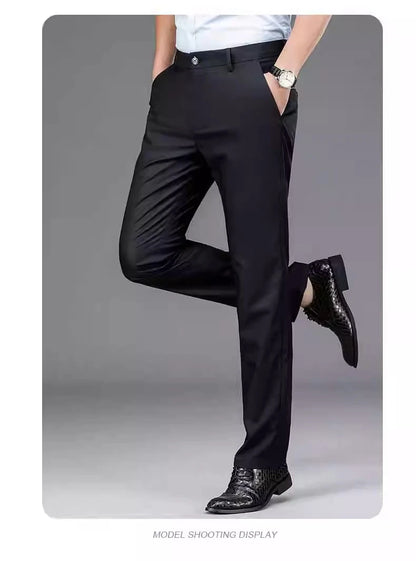 Male Smart Casual Pants Stretchy Sports Men's Fast Dry Trousers Spring Autumn Full Length Straight Office Black Navy Work Pants