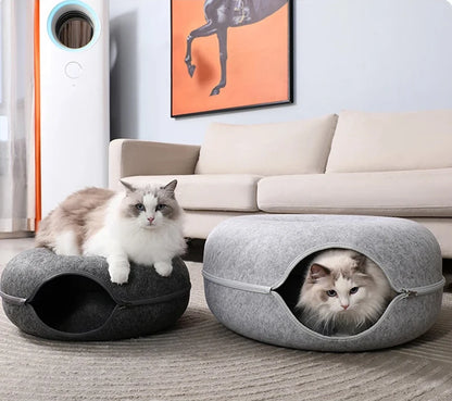 Donut Pet Cat Tunnel Interactive Bed Toy House Cat Bed Dual-use Felt Indoor Cat House Kitten Sports Equipment Cat Supplies