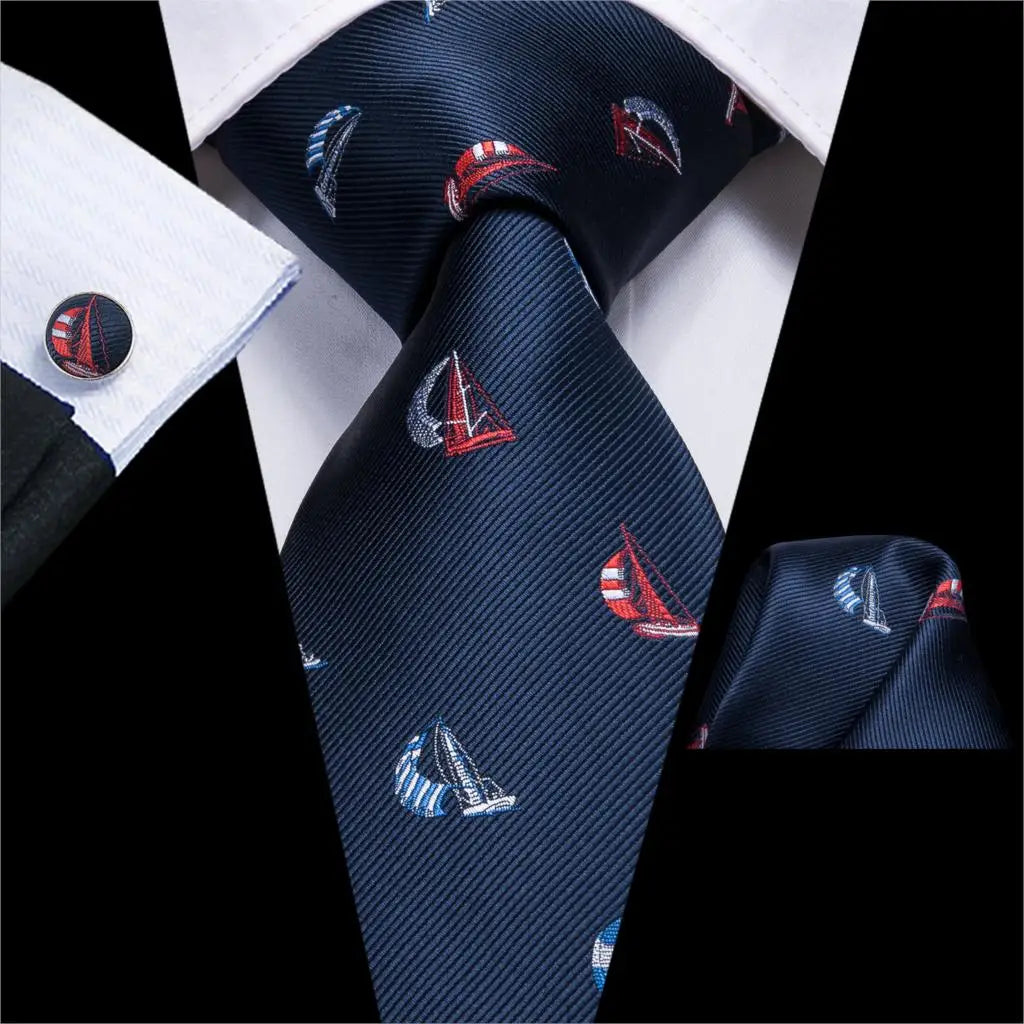 Hi-Tie Navy Blue Solid Paisley Silk Wedding Tie For Men Hanky Cufflink Mens Necktie Set Business Party New Design Dropshipping