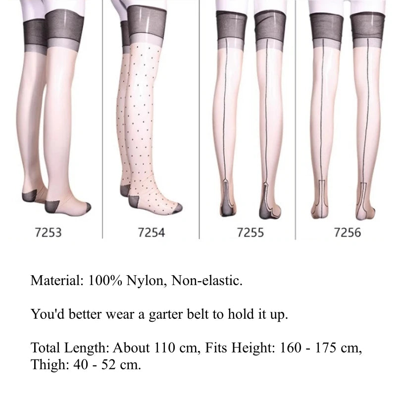 Vintage Pure Nylon Non-elastic Thigh High Stockings 5D Ultra Thin Transparent Hosiery Women Sexy Over Knee Long Stockings