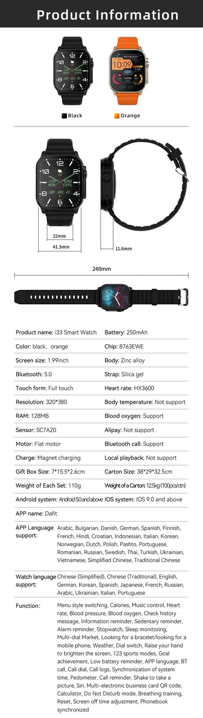 2024 T800 Ultra 2 Smart Watch Men 49mm Series 8 2.3 "AMOLED Screen NFC Compass Waterproof For Apple Watch IWO Ultra 8 Smartwatch