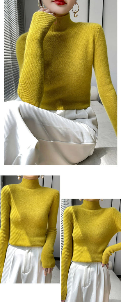 MEXZT Solid Sweater Women Half Turtleneck Knitted Pullovers Harajuku Korean Thick Knitwear Autumn Winter Fashion Slim Jumpers