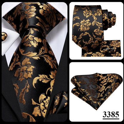 Hi-Tie Navy Blue Solid Paisley Silk Wedding Tie For Men Hanky Cufflink Mens Necktie Set Business Party New Design Dropshipping