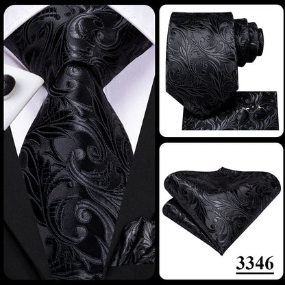 Hi-Tie Navy Blue Solid Paisley Silk Wedding Tie For Men Hanky Cufflink Mens Necktie Set Business Party New Design Dropshipping