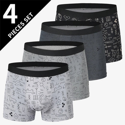 4 Pack European and American Size MEN'S Printed Fashion Boyshort Comfortable MEN'S Waist plus Size Underwear Sexy Swimming Trunk