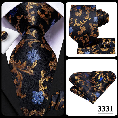 Hi-Tie Navy Blue Solid Paisley Silk Wedding Tie For Men Hanky Cufflink Mens Necktie Set Business Party New Design Dropshipping