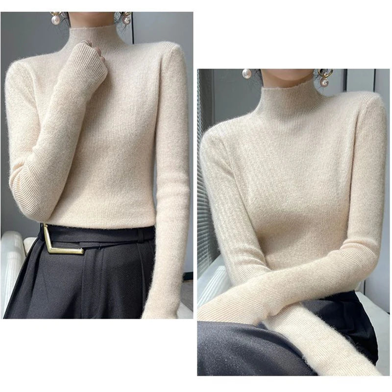 MEXZT Solid Sweater Women Half Turtleneck Knitted Pullovers Harajuku Korean Thick Knitwear Autumn Winter Fashion Slim Jumpers