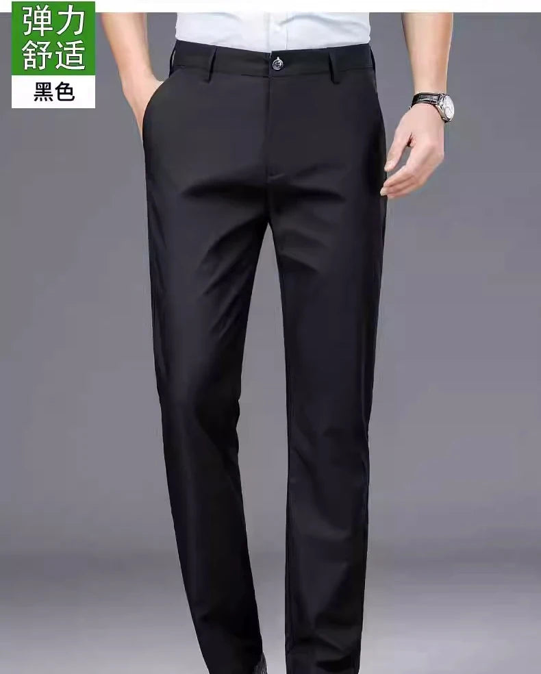 Male Smart Casual Pants Stretchy Sports Men's Fast Dry Trousers Spring Autumn Full Length Straight Office Black Navy Work Pants