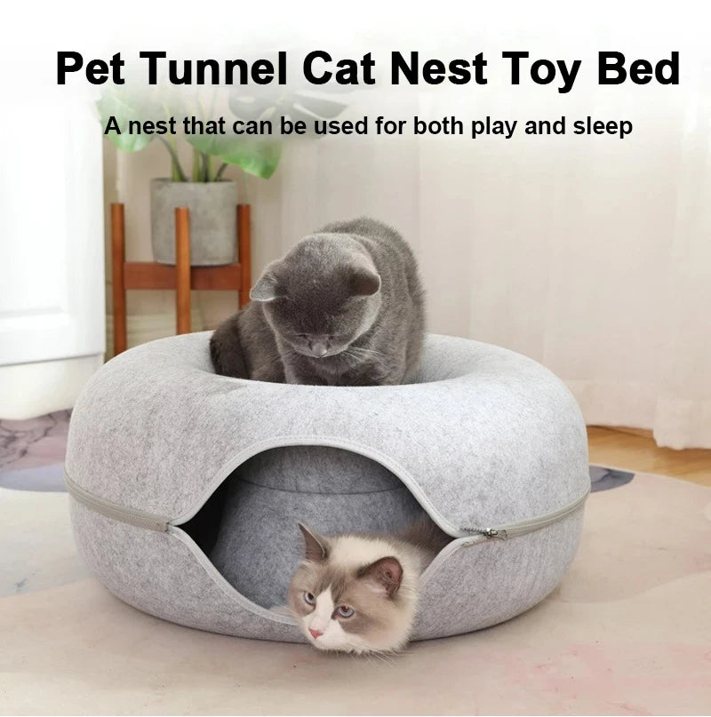 Donut Pet Cat Tunnel Interactive Bed Toy House Cat Bed Dual-use Felt Indoor Cat House Kitten Sports Equipment Cat Supplies