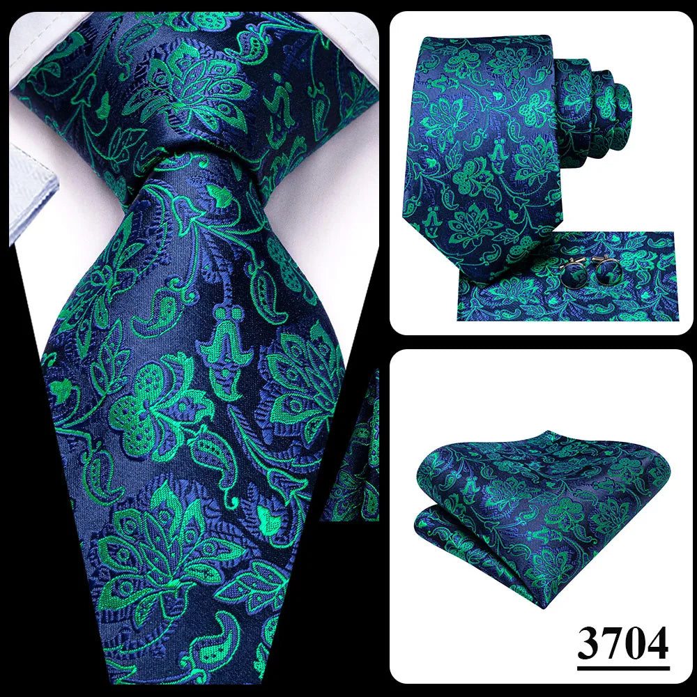 Hi-Tie Luxury Designer Peacock Blue Floral Silk Wedding Tie For Men Handky Cufflink Mens Necktie Fashion Business Party Dropship