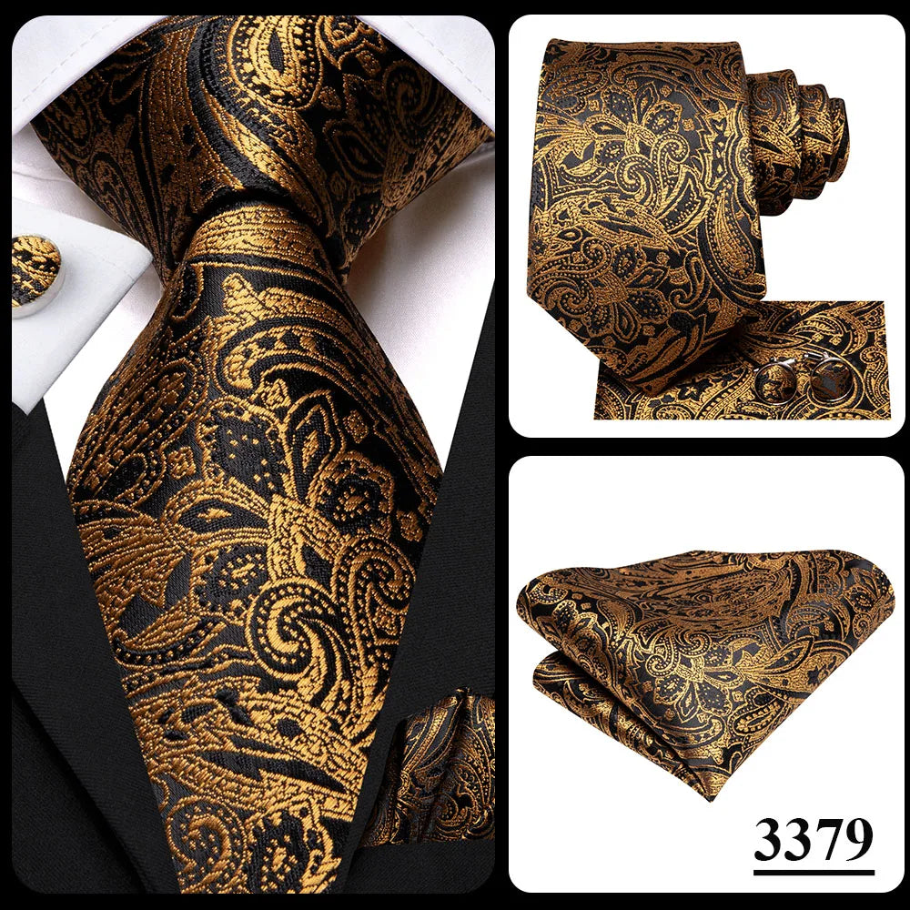 Hi-Tie Navy Blue Solid Paisley Silk Wedding Tie For Men Hanky Cufflink Mens Necktie Set Business Party New Design Dropshipping