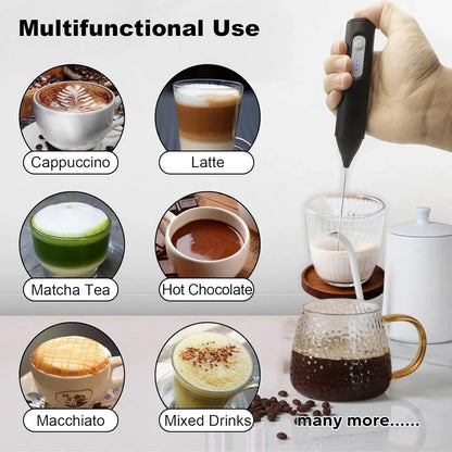 MINI Milk Frother USB Rechargeable 3 Speeds Foam Maker Coffee Whisk Mixer Electric Handle Blender Egg Beater