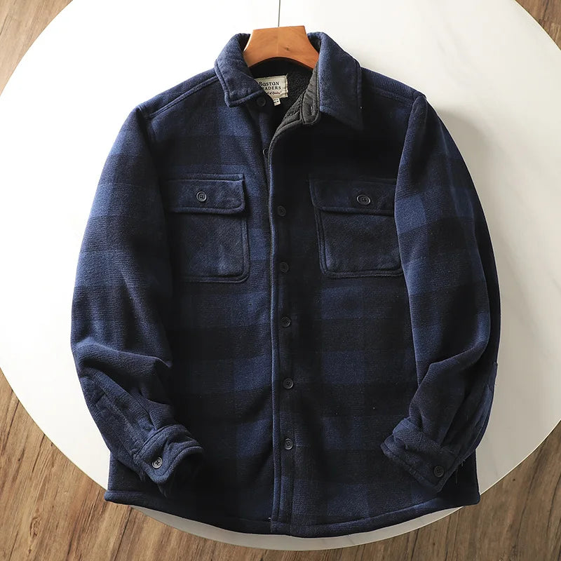 Mens Winter Fleece Linend Warm Plaid Shirt Jacket Casual Long Sleeve Flannel Checked Shirt Men Western Cowboy Button Up Chemise