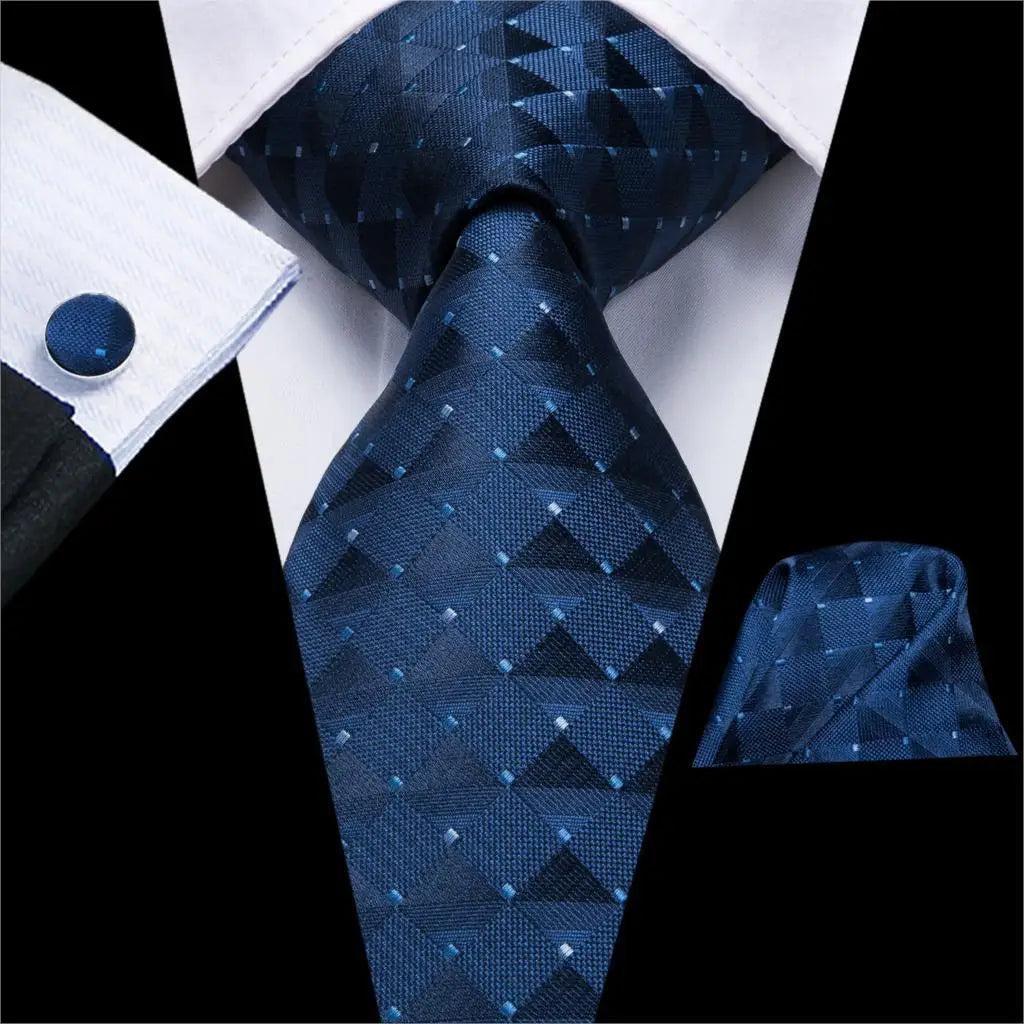 Hi-Tie Navy Blue Solid Paisley Silk Wedding Tie For Men Hanky Cufflink Mens Necktie Set Business Party New Design Dropshipping