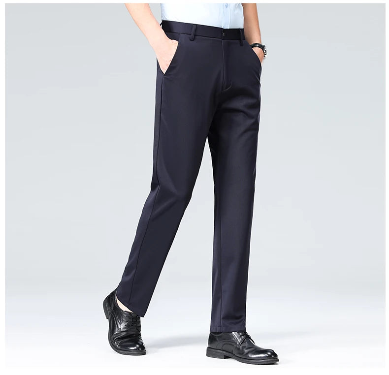 Summer Autumn Thin Trousers Men Formal Dress Suit Pants Work Pants Quality Business Casual Pants Black Wine Red Long Pants