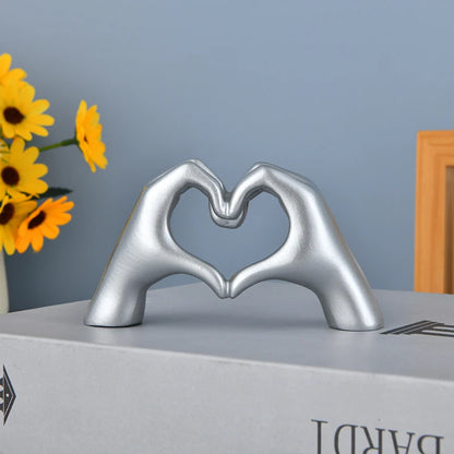 Gold Decoration, Heart Hand Statue Living Room Bedroom Decoration, Love Finger Modern Hand Gesture Sculpture Home Shelf Desktop