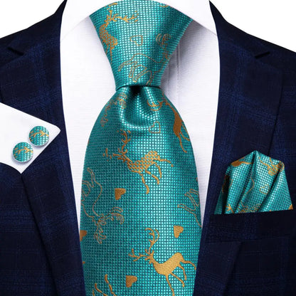 Hi-Tie Luxury Designer Peacock Blue Floral Silk Wedding Tie For Men Handky Cufflink Mens Necktie Fashion Business Party Dropship