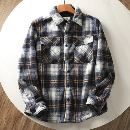 Mens Winter Fleece Linend Warm Plaid Shirt Jacket Casual Long Sleeve Flannel Checked Shirt Men Western Cowboy Button Up Chemise