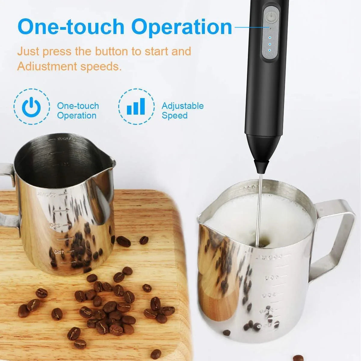 MINI Milk Frother USB Rechargeable 3 Speeds Foam Maker Coffee Whisk Mixer Electric Handle Blender Egg Beater